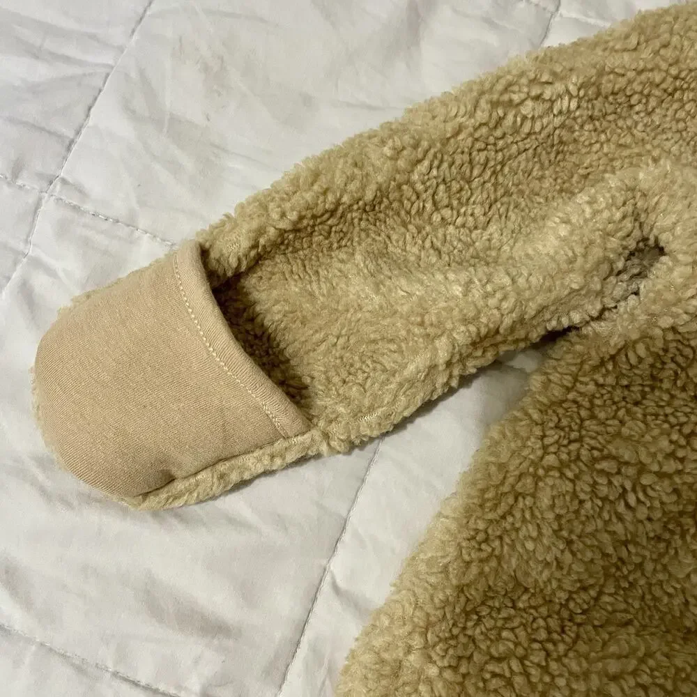 Baby Gap Teddy Sherpa One Piece 6 To 12 Mo Brown Bear Ear Appliqué Hood Cozy